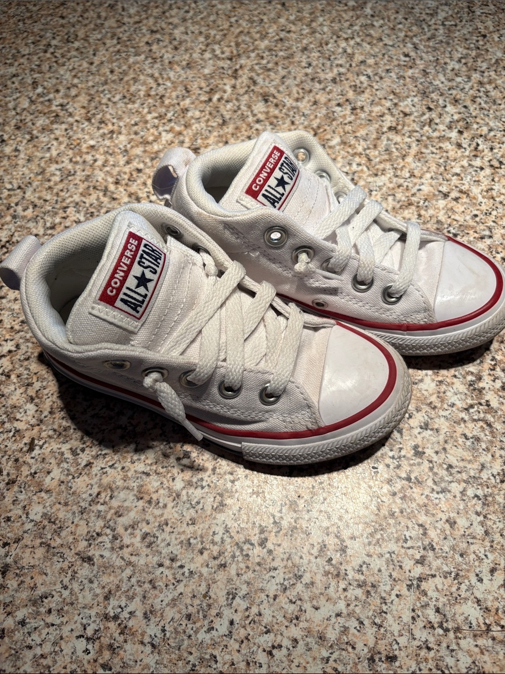 Converse Kids White mid Top Sneakers with Red Trim